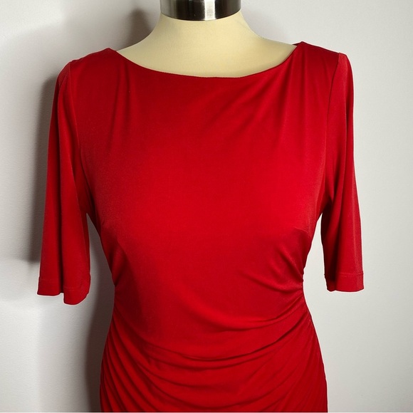 Vince Camuto Red Elbow Sleeve Ruched Sheath Dress - Picture 3 of 9